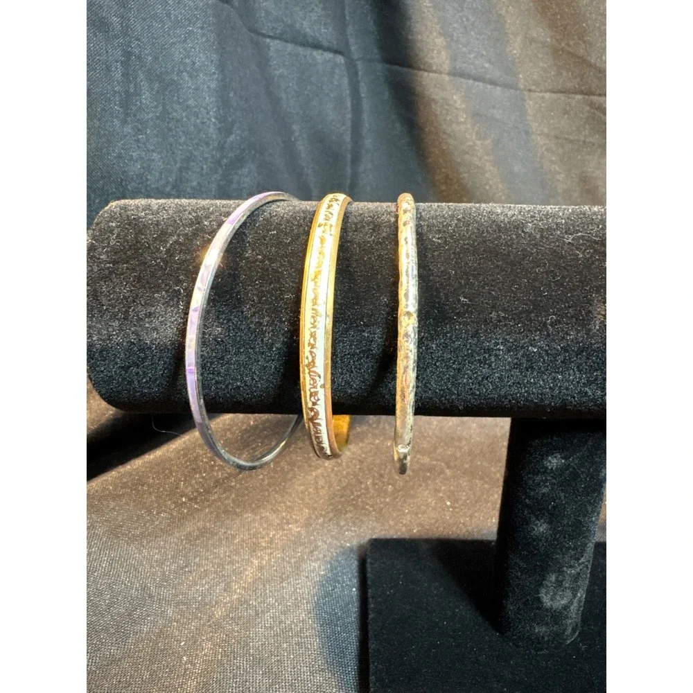 Set of 3 Boho Bangles Gold Tone Silver Tone Engraved Twisted Stackable